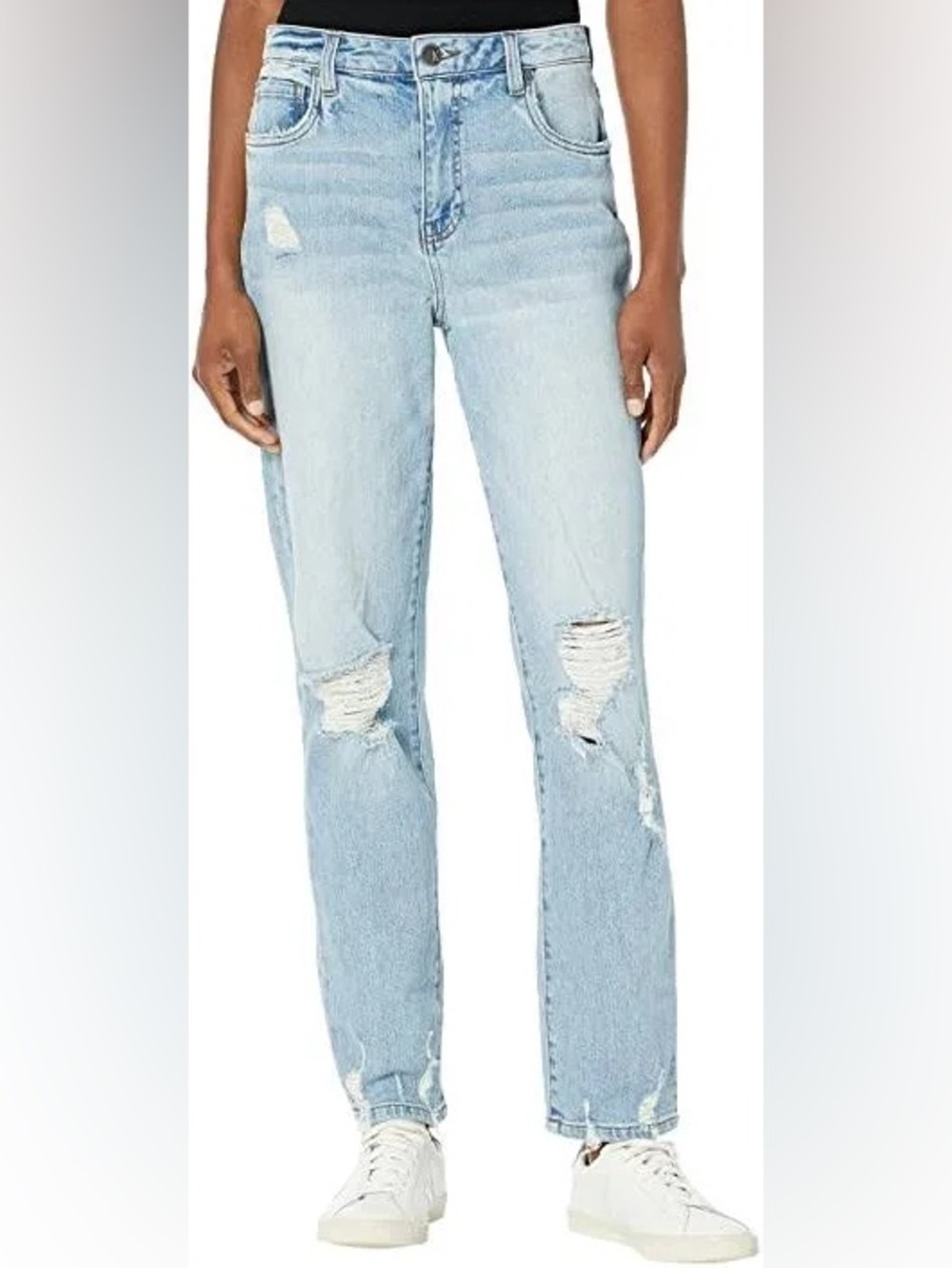 Kut from the Kloth Christine High Rise Washed Blue Distressed Straight Leg Jeans